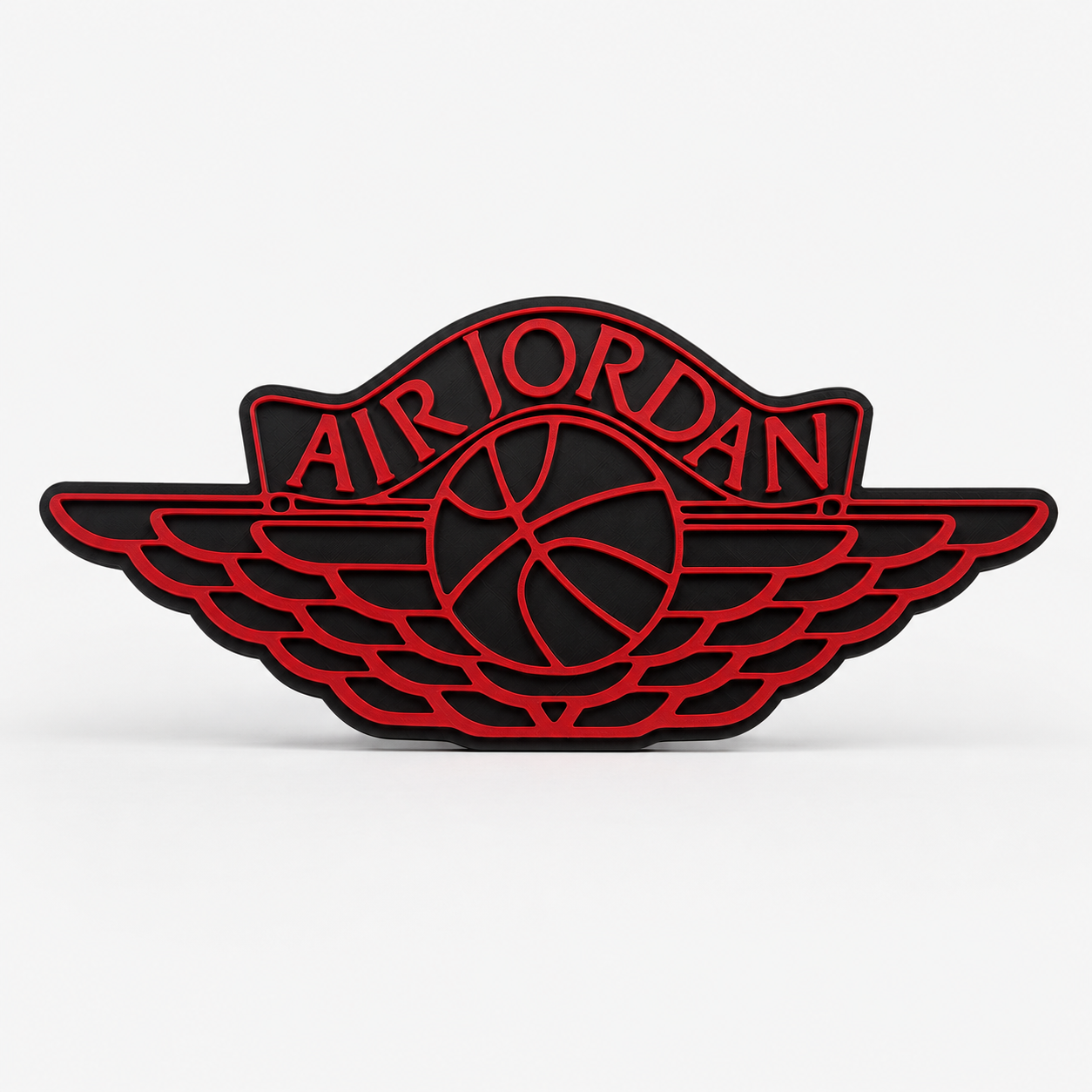 Red and black Air Jordan logo on a white background