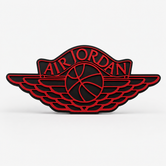Red and black Air Jordan logo on a white background